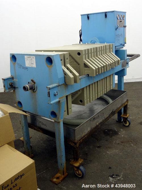 Used Eimco Shriver Filter Press, Model M630FB. Carbon steel frame, (12) 24-3/4” x 24-3/4” x approximate 1/2" recess polypropylene plates, (1) head, (1) tail plate. Approximate 76.8 square feet filter...