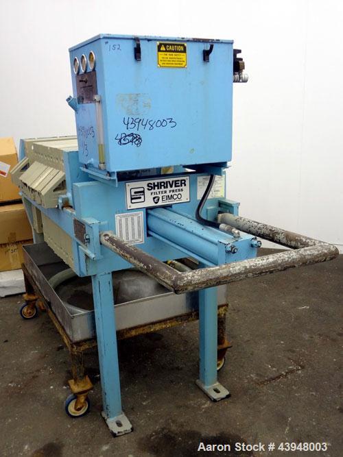 Used Eimco Shriver Filter Press, Model M630FB. Carbon steel frame, (12) 24-3/4” x 24-3/4” x approximate 1/2" recess polypropylene plates, (1) head, (1) tail plate. Approximate 76.8 square feet filter...