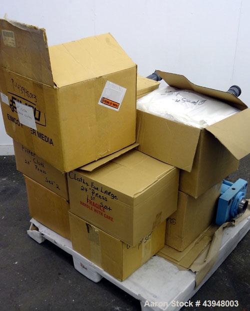 Used Eimco Shriver Filter Press, Model M630FB. Carbon steel frame, (12) 24-3/4” x 24-3/4” x approximate 1/2" recess polypropylene plates, (1) head, (1) tail plate. Approximate 76.8 square feet filter...