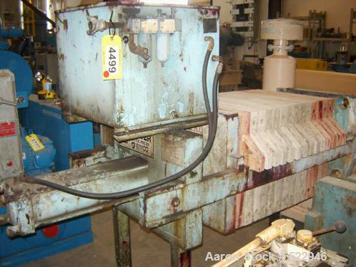 USED: 24" x 24" Eimco Shriver filter press, 14 plates, model M630FB.Maximum filtering pressure 225 psi. Maximum thrust 65 tons. Maximumoil pressure 1600 psi. Inlet air pressure 80 psi. With 14 polypr...