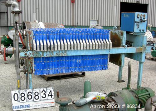 Used Eimco Shriver Filter Press, Model M800FB, carbon steel frame. (23) 31.5" x 31.5" x 2-1/2" thick x approximate 1/2" recess polypropylene plates; (1) head, (1) tail plate. Approximate 165 square f...