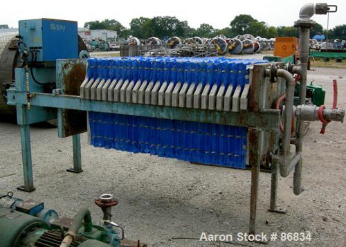 Used Eimco Shriver Filter Press, Model M800FB, carbon steel frame. (23) 31.5" x 31.5" x 2-1/2" thick x approximate 1/2" recess polypropylene plates; (1) head, (1) tail plate. Approximate 165 square f...