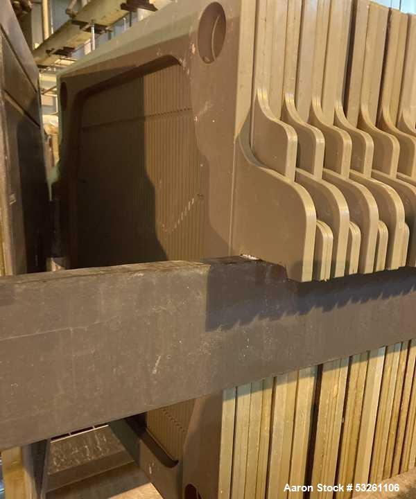 Used Eimco Shriver 900mm Polypropylene Plate and Frame Filter Press. 900mm Chambers. (33) 1" thick plates, frames & end plate. Self contained hydraulic closure. Piping included.