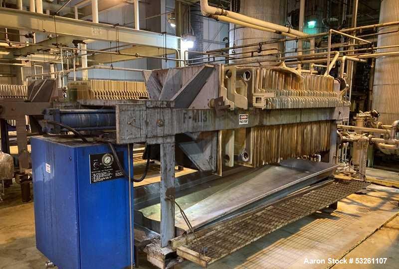 Used Eimco Shriver 900mm Polypropylene Plate and Frame Filter Press, F-4113. 900mm Chambers. (33) 1" thick plates, frames & end plate. Self contained hydraulic closure. Piping included.
