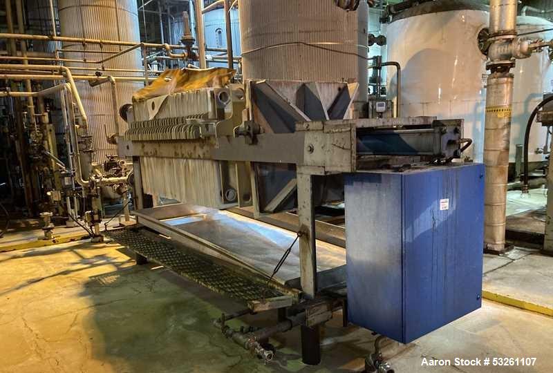 Used Eimco Shriver 900mm Polypropylene Plate and Frame Filter Press, F-4113. 900mm Chambers. (33) 1" thick plates, frames & end plate. Self contained hydraulic closure. Piping included.