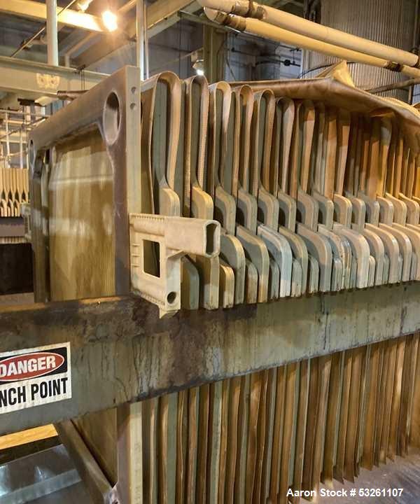 Used Eimco Shriver 900mm Polypropylene Plate and Frame Filter Press, F-4113. 900mm Chambers. (33) 1" thick plates, frames & end plate. Self contained hydraulic closure. Piping included.