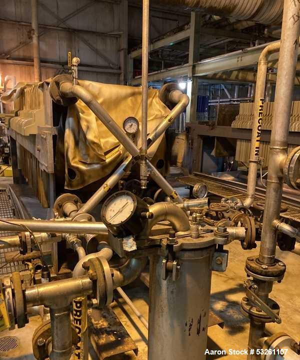 Used Eimco Shriver 900mm Polypropylene Plate and Frame Filter Press, F-4113. 900mm Chambers. (33) 1" thick plates, frames & end plate. Self contained hydraulic closure. Piping included.