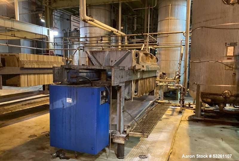 Used Eimco Shriver 900mm Polypropylene Plate and Frame Filter Press, F-4113. 900mm Chambers. (33) 1" thick plates, frames & end plate. Self contained hydraulic closure. Piping included.