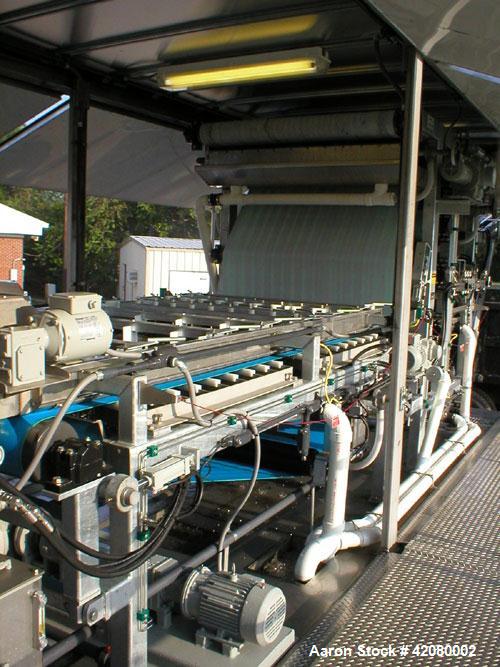 Used-Enviroquip 1.5 Meter Belt Filter Press, Series 3KP, Carbon steel wetted parts and frame.  Mounted in an enclosed Genera...