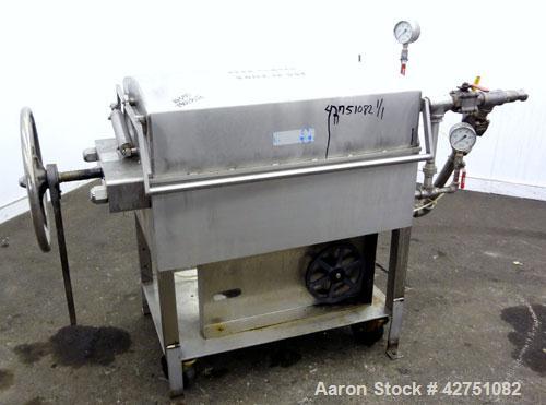 Used Ertel Vapor-Master Enclosed Plate & Frame Filter Press, Model EUS-O, 316 Stainless Steel. (5) Plates, (6) Frames, (1) Spacer, (1) head, (1) tail. Manual ratchet closure. Approximate (0.26) cubic...