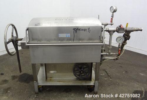 Used Ertel Vapor-Master Enclosed Plate & Frame Filter Press, Model EUS-O, 316 Stainless Steel. (5) Plates, (6) Frames, (1) Spacer, (1) head, (1) tail. Manual ratchet closure. Approximate (0.26) cubic...