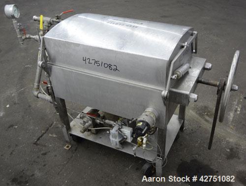 Used Ertel Vapor-Master Enclosed Plate & Frame Filter Press, Model EUS-O, 316 Stainless Steel. (5) Plates, (6) Frames, (1) Spacer, (1) head, (1) tail. Manual ratchet closure. Approximate (0.26) cubic...