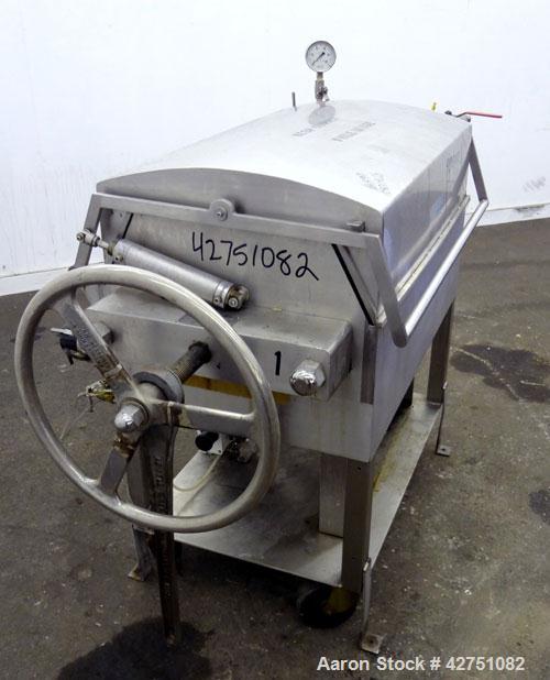 Used Ertel Vapor-Master Enclosed Plate & Frame Filter Press, Model EUS-O, 316 Stainless Steel. (5) Plates, (6) Frames, (1) Spacer, (1) head, (1) tail. Manual ratchet closure. Approximate (0.26) cubic...