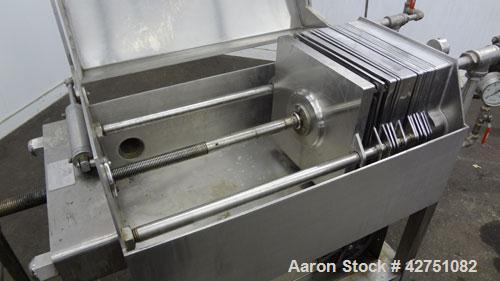 Used Ertel Vapor-Master Enclosed Plate & Frame Filter Press, Model EUS-O, 316 Stainless Steel. (5) Plates, (6) Frames, (1) Spacer, (1) head, (1) tail. Manual ratchet closure. Approximate (0.26) cubic...