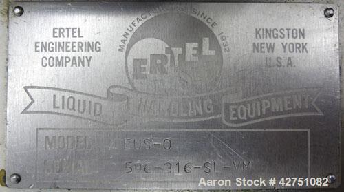 Used Ertel Vapor-Master Enclosed Plate & Frame Filter Press, Model EUS-O, 316 Stainless Steel. (5) Plates, (6) Frames, (1) Spacer, (1) head, (1) tail. Manual ratchet closure. Approximate (0.26) cubic...