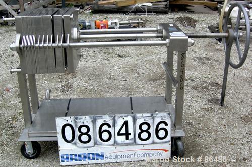 USED: Ertel plate and frame polishing press, model EUS-10-10, all 316 stainless steel. 16" x 16" plates and frames, (3) frames 2" thick, (4) frames 3/8" thick, (8) plates. Approximate 22 square feet ...