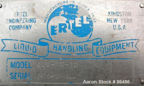 USED: Ertel plate and frame polishing press, model EUS-10-10, all 316 stainless steel. 16" x 16" plates and frames, (3) frames 2" thick, (4) frames 3/8" thick, (8) plates. Approximate 22 square feet ...
