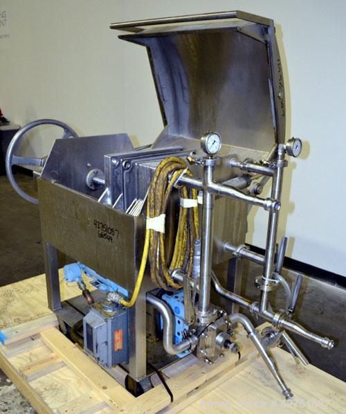 Used Ertel Vapor-Master Enclosed Plate & Frame Filter Press, Model EUS-6, 16” x 16”, 316 Stainless Steel. (5) Plates, (4) Frames, 3/8” thick. (1) head, (1) tail. Manual ratchet closure. Approximate (...