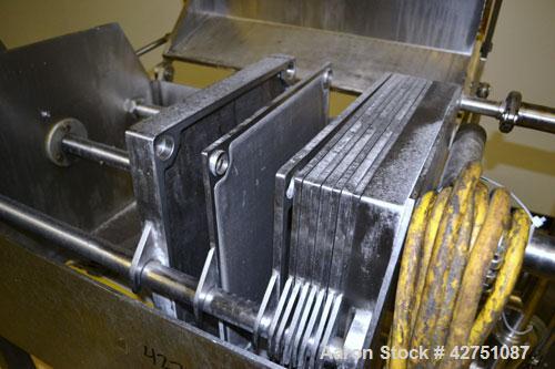 Used Ertel Vapor-Master Enclosed Plate & Frame Filter Press, Model EUS-6, 16” x 16”, 316 Stainless Steel. (5) Plates, (4) Frames, 3/8” thick. (1) head, (1) tail. Manual ratchet closure. Approximate (...