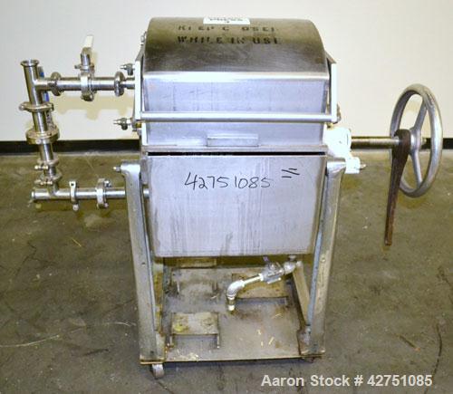 Used Ertel Plate & Frame Filter Press, Model EW-1158-304C-9A-55, 12" Diameter, 316 Stainless Steel. (5) Plates, (4) Frames, 3/8" thick. (1) Head, (1) tail. Manual closure. Approximate (0.065) cubic f...