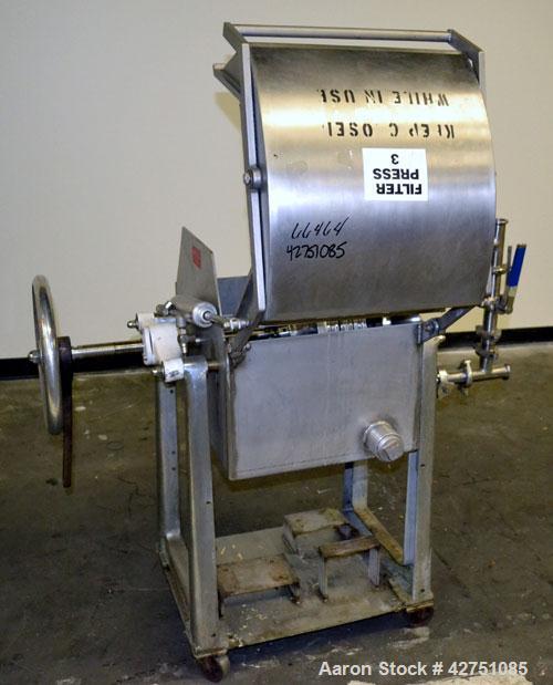 Used Ertel Plate & Frame Filter Press, Model EW-1158-304C-9A-55, 12" Diameter, 316 Stainless Steel. (5) Plates, (4) Frames, 3/8" thick. (1) Head, (1) tail. Manual closure. Approximate (0.065) cubic f...