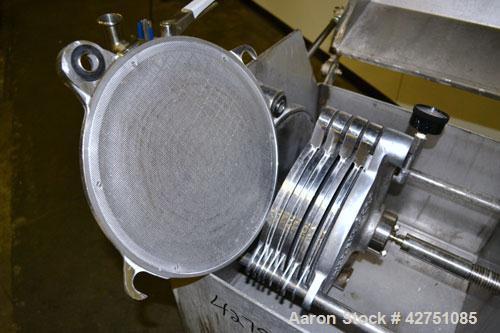 Used Ertel Plate & Frame Filter Press, Model EW-1158-304C-9A-55, 12" Diameter, 316 Stainless Steel. (5) Plates, (4) Frames, 3/8" thick. (1) Head, (1) tail. Manual closure. Approximate (0.065) cubic f...