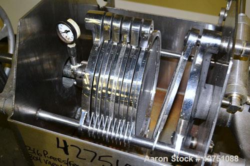 Used Ertel Plate & Frame Filter Press, Model EW, 12'’ Diameter, 316 Stainless Steel. (6) Plates, (5) Frames, 3/8" thick. (1) Head, (1) tail. Manual closure. Approximate (0.078) cubic feet cake capaci...