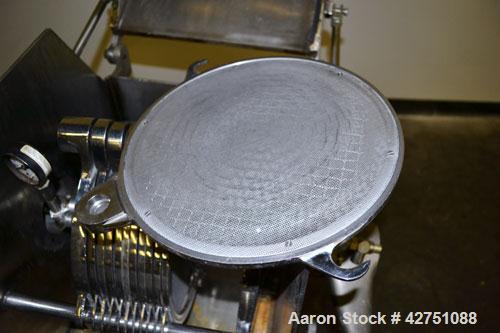Used Ertel Plate & Frame Filter Press, Model EW, 12'’ Diameter, 316 Stainless Steel. (6) Plates, (5) Frames, 3/8" thick. (1) Head, (1) tail. Manual closure. Approximate (0.078) cubic feet cake capaci...