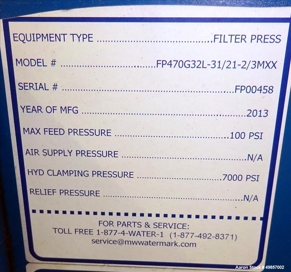 Used MW Watermark Filter Press, Model FP470G32L-31/21-2/3MXX.