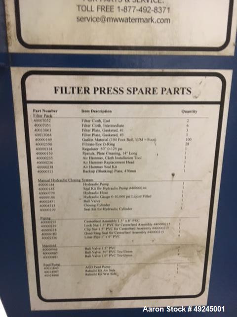 Used M.W. Watermark Automatic Filter Press, Model FP470G32L-7/14-1/2MXX.