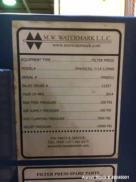 Used M.W. Watermark Automatic Filter Press, Model FP470G32L-7/14-1/2MXX.