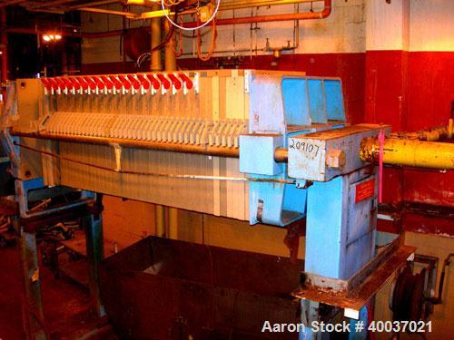 Used: Filtratec filter press, 47" x 47" , model 110/48. (41) 2 1/2" thick polypropylene plates, 1/2" recess. 4 corner feed. Approximate 1050 square feet filter area, 38 cubic feet cake. Single hydrau...