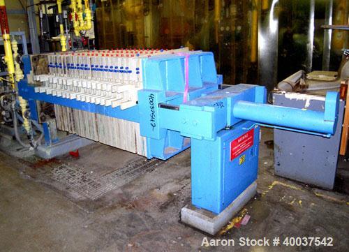 Used- Filtratec plate and frame filter press, 31 1/2" x 31 1/2" polypropylene. Approximately 160 square feet filter area, 10...
