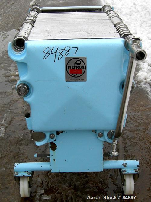 USED: Filtrox plate and frame polishing press, 304 stainless steel. 22 stainless steel plates 15-1/2" (400mm) x 15-1/2" (400mm) and 16 stainless steel frames 15-1/2" (400mm) x 15-1/2" (400mm), 1" thi...