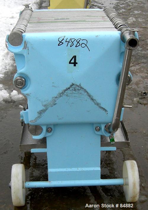 Used Filtrox-Werk Plate And Frame Polishing Press, 304 Stainless Steel. (16) stainless steel plates 15-1/2" (400 mm) x 15-1/2" (400 mm), 1 head, 1 tail and (6) stainless steel frames 15-1/2" (400 mm)...