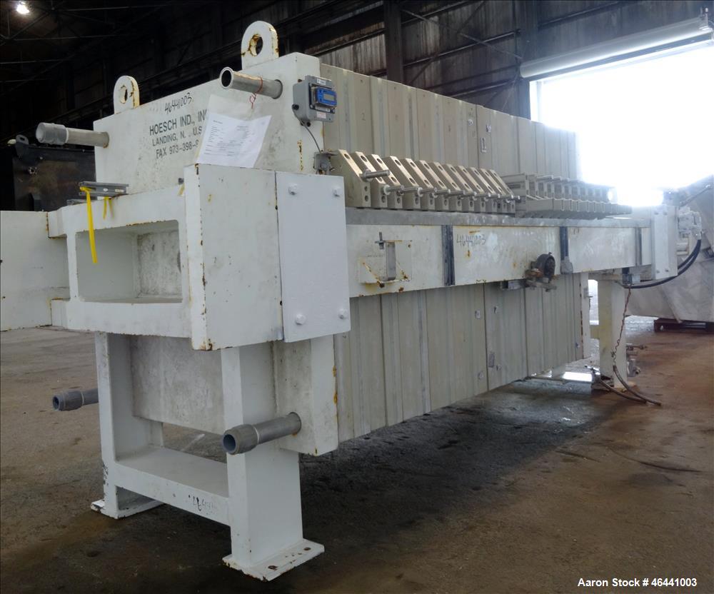 Used Hoesch 48" Side Bar Filter Press, Model A-48-202.2-D-2-PP-D60-D. (10) 48" x 48" polypropylene membrane plates. Approximate filter area 252.5 square feet filter area, approximate 19.9 cubic feet ...