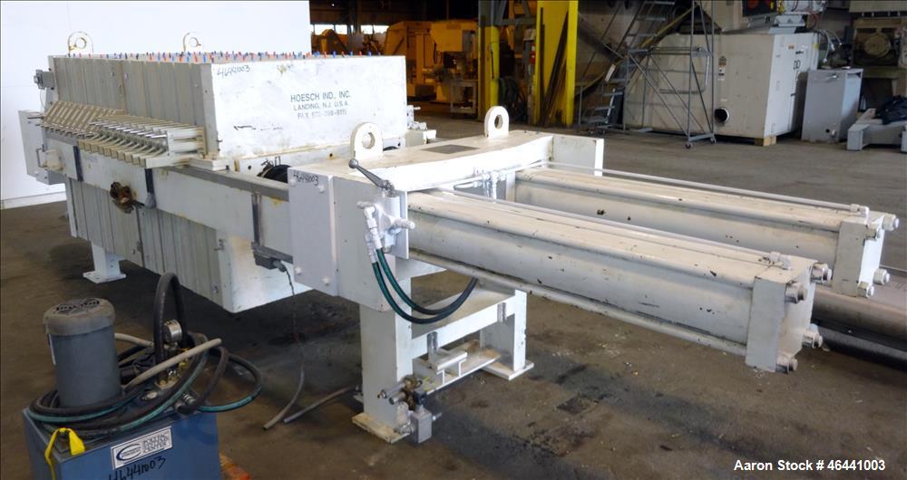 Used Hoesch 48" Side Bar Filter Press, Model A-48-202.2-D-2-PP-D60-D. (10) 48" x 48" polypropylene membrane plates. Approximate filter area 252.5 square feet filter area, approximate 19.9 cubic feet ...