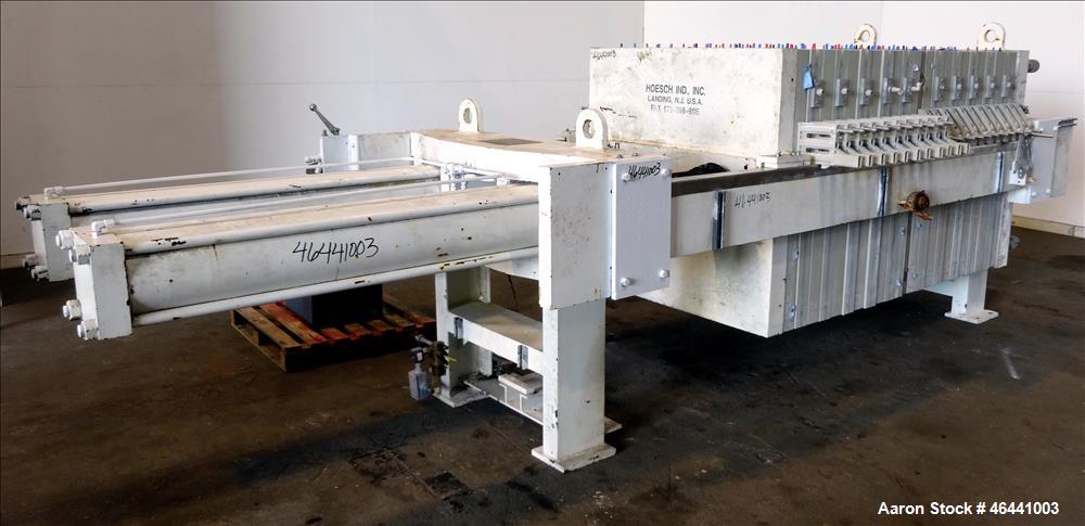 Used Hoesch 48" Side Bar Filter Press, Model A-48-202.2-D-2-PP-D60-D. (10) 48" x 48" polypropylene membrane plates. Approximate filter area 252.5 square feet filter area, approximate 19.9 cubic feet ...
