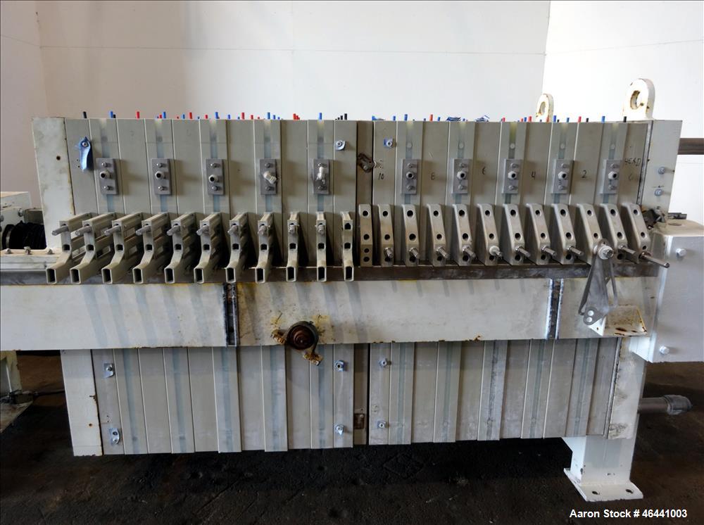 Used Hoesch 48" Side Bar Filter Press, Model A-48-202.2-D-2-PP-D60-D. (10) 48" x 48" polypropylene membrane plates. Approximate filter area 252.5 square feet filter area, approximate 19.9 cubic feet ...