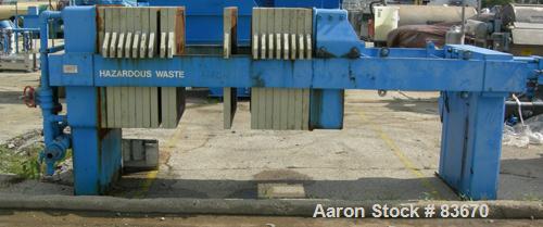 USED: JWI filter press, model 1000-15/25. Carbon steel frame. (18) 39" x 39" polypropylene plates, 1/2" recess per side. (1) Head, (1) tail plate. 15 cubic feet cake capacity, 200 square feet filter ...
