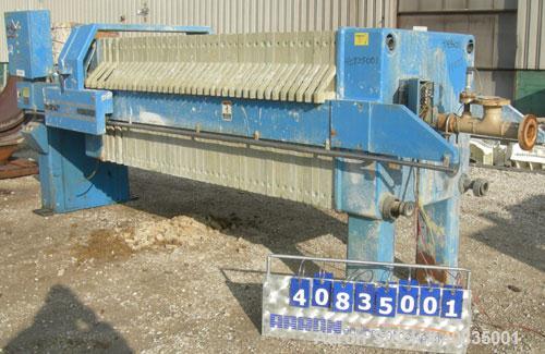 Used JWI Filter Press, Model 1000G32-38-31SYLS. (38) 39 1/2" x 39 1/2" polypropylene plates, approximately 1" cake. Approximate 297.03 square feet filter area, 24.75 cubic feet capacity. 100 psi max ...