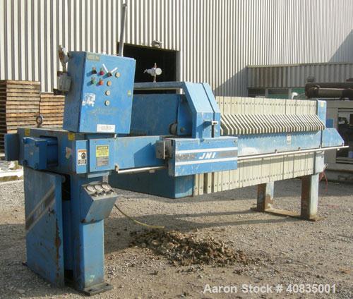 Used JWI Filter Press, Model 1000G32-38-31SYLS. (38) 39 1/2" x 39 1/2" polypropylene plates, approximately 1" cake. Approximate 297.03 square feet filter area, 24.75 cubic feet capacity. 100 psi max ...