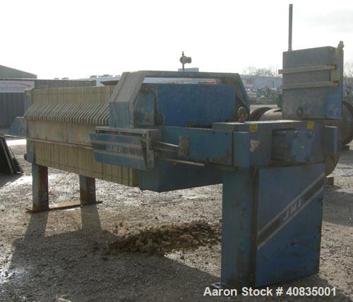 Used JWI Filter Press, Model 1000G32-38-31SYLS. (38) 39 1/2" x 39 1/2" polypropylene plates, approximately 1" cake. Approximate 297.03 square feet filter area, 24.75 cubic feet capacity. 100 psi max ...