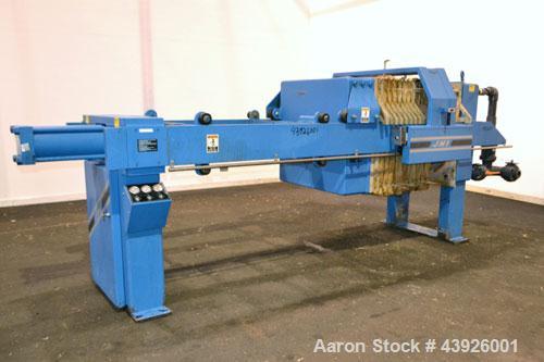 Used JWI J Press Filter Press, Model 1000N32-12/30-10/25SYLS. (12) 39.3” x 39.3” x 1/2'' recess polypropylene plates, (1) head, (1) tail plate. Approximately 206 square feet filter area, 10 cubic fee...