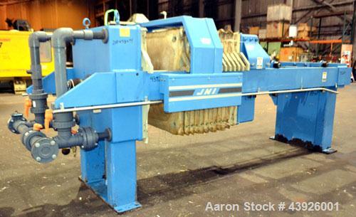Used JWI J Press Filter Press, Model 1000N32-12/30-10/25SYLS. (12) 39.3” x 39.3” x 1/2'' recess polypropylene plates, (1) head, (1) tail plate. Approximately 206 square feet filter area, 10 cubic fee...