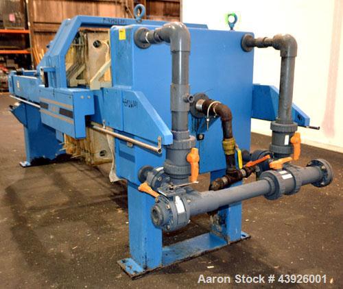 Used JWI J Press Filter Press, Model 1000N32-12/30-10/25SYLS. (12) 39.3” x 39.3” x 1/2'' recess polypropylene plates, (1) head, (1) tail plate. Approximately 206 square feet filter area, 10 cubic fee...