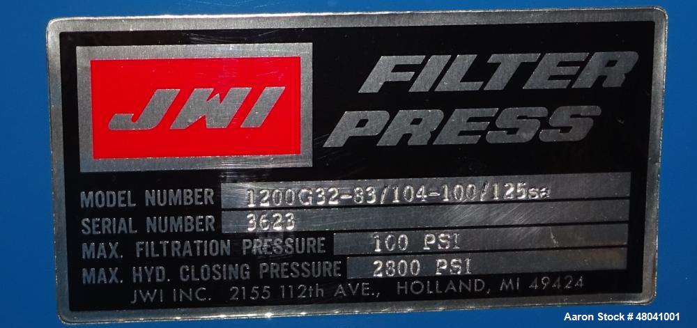 Used JWI US Filter Dewatering Systems JWI J-Press Filter Press, Model 1200G32-8