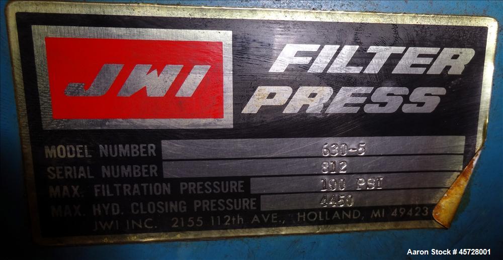Used JWI Filter Press, Type J, Model 630-5.