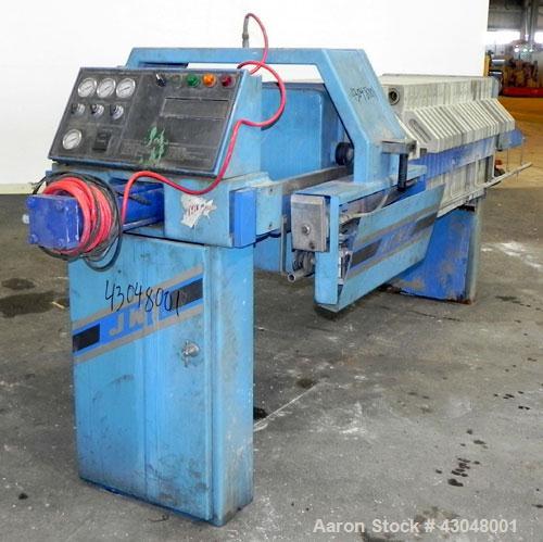 Used JWI Filter Press, Model 630G32-10/13-3/4SYLS. (25) 24.8'' x 24.8'' x 2-1/2'' Thick x 1/2'' recess polypropylene plates, (1) head, (1) tail plate. Approximately105.3 square feet filter area, 8.7 ...