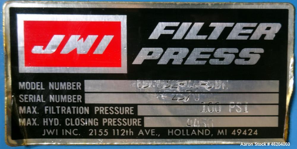 Used JWI Filter Press, Model 630G32-10-3DN